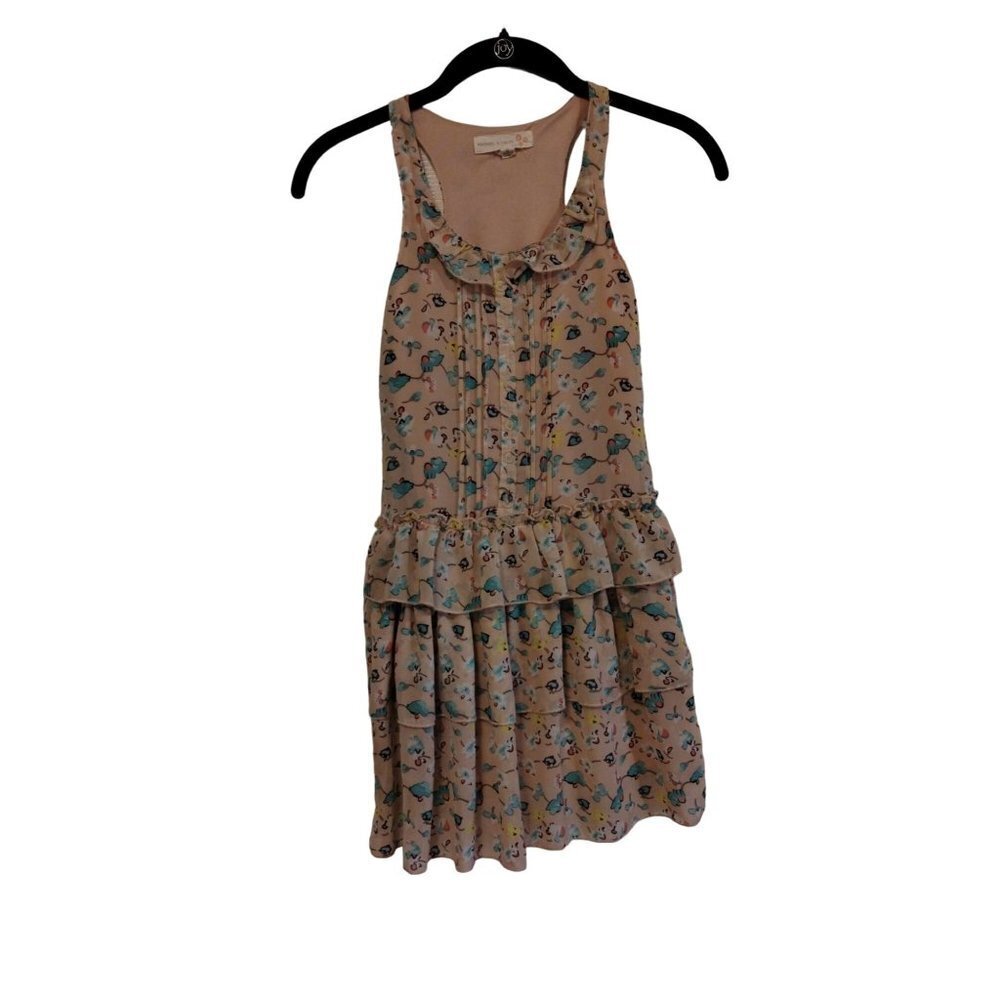 Rachel and Chloe beige‎ floral ruffle sleeveless dress